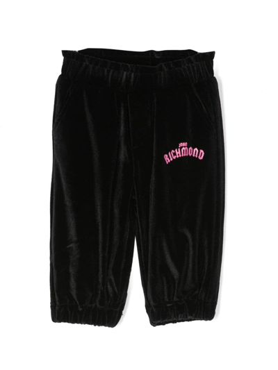 John Richmond Junior Babies' Logo-embroidered Velour Sweat Trousers In Black