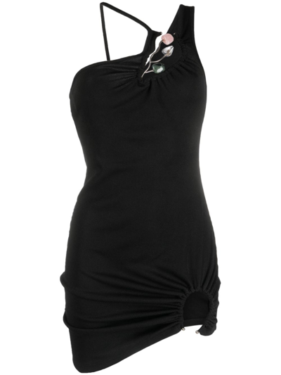 Christopher Esber Folia Float-buckle Asymmetric One-shoulder Micro Dress In Black