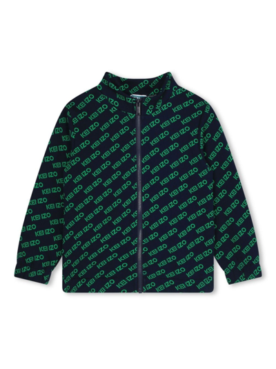 Kenzo Logo-print Cotton Jacket In Blue