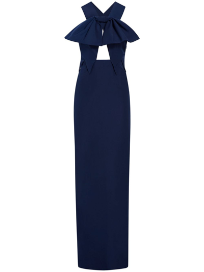 Rosie Assoulin Fleet Week Bow-embellished Mesh-trimmed Faille Gown In Navy