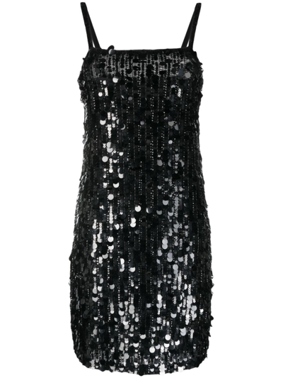 P.a.r.o.s.h Sequined Sleeveless Minidress In Nero