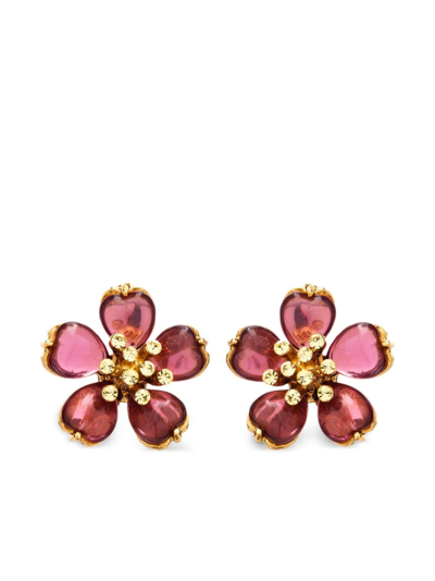 Oscar De La Renta Women's Rosalia Goldtone, Glass Crystal & Resin Flower Stud Earrings In Amethyst