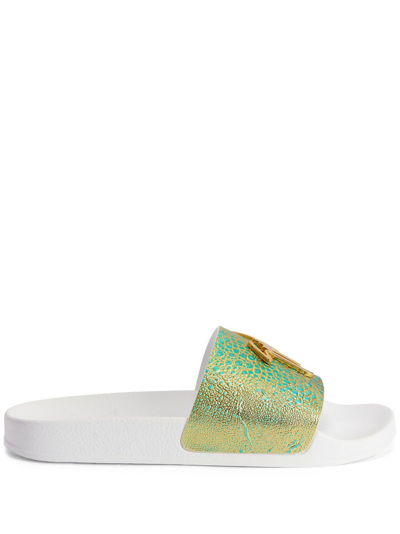 Giuseppe Zanotti Frankie Logo-plaque Slides In Gold