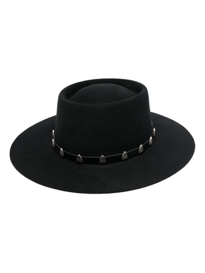 Philipp Plein Stud-embellished Wool Boater Hat In Black