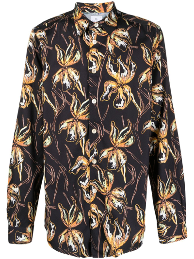 Ps By Paul Smith Floral-print Button-up Shirt In Black