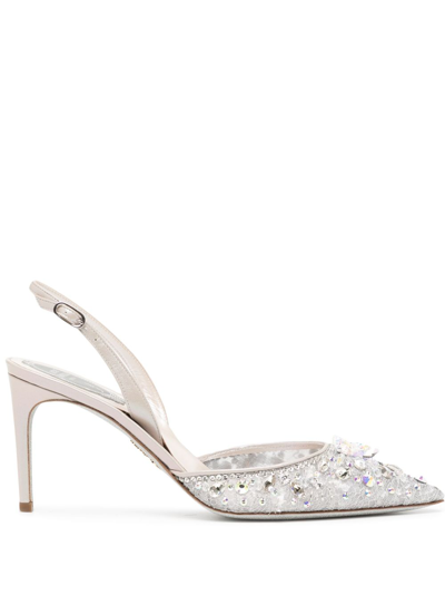 René Caovilla Rene Caovilla Hina Crystal Embellished Slingback Pumps In Silver