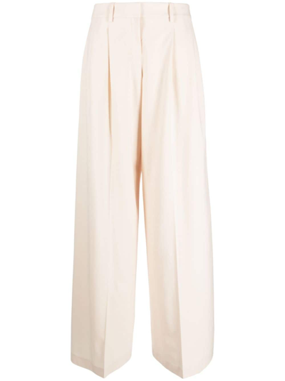 Theory Pleated Palazzo Trousers In Neutrals