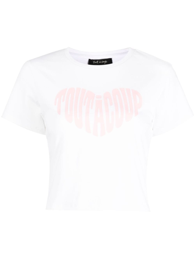 Tout A Coup Logo-print Stretch-cotton Cropped T-shirt In White