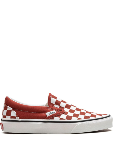 Vans Checkerboard Classic Slip-on Sneakers In White,red,beige