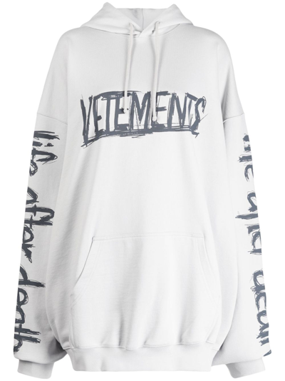 Vetements Logo-print Cotton Hoodie In Grey