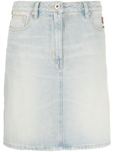 Kenzo Floral-embroidered Denim Skirt In Blue