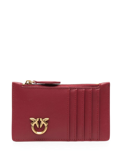 Pinko Love Birds-plaque Leather Cardholder In Red