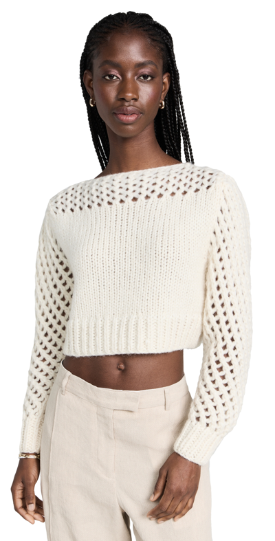 Loveshackfancy Larson Cropped Pullover Sweater In Anitque White