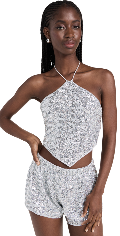Oseree Paillettes Necklace Sequin Top In Silver