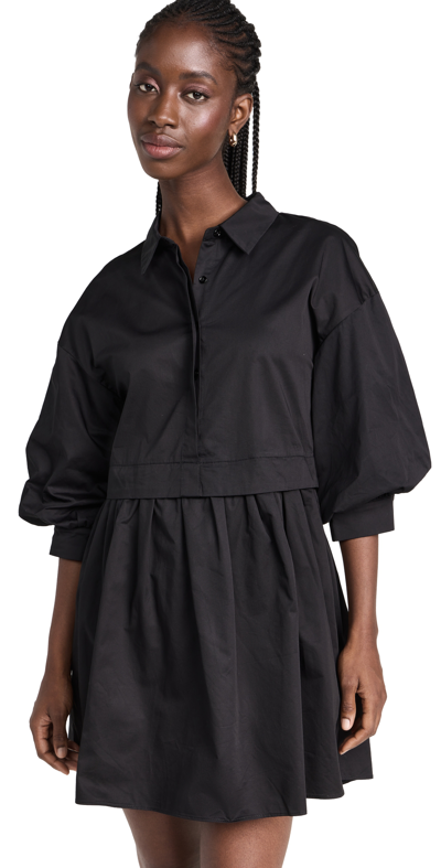 English Factory Puff Sleeve Shirt Dress In Black