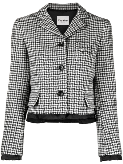 Miu Miu Houndstooth-pattern Virgin Wool Jacket In Grey