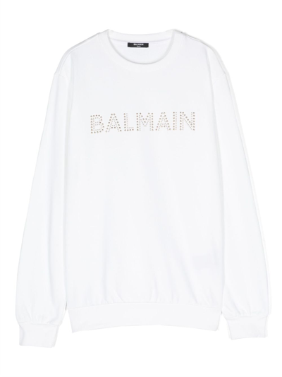 Balmain Logo-embellished Cotton Sweatshirt In Weiss