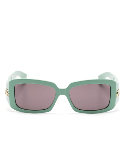 Gucci Double G Rectangle-frame Sunglasses In Grün