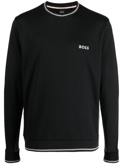 Hugo Boss Cotton-blend Loungewear Sweatshirt With Embroidered Logo In Black