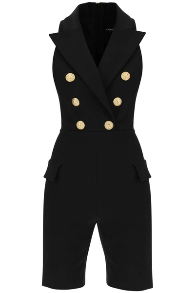 Balmain Stretch Grain De Poudre Tailored Jumpsuit In Black