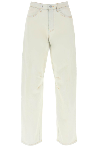 Palm Angels Bull Denim Carrot Jeans In Off White Brown (white)