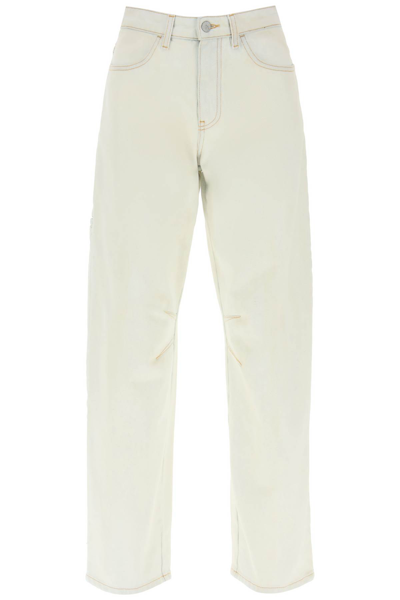 Palm Angels Contrast-trim Tapered Leg Jeans In White