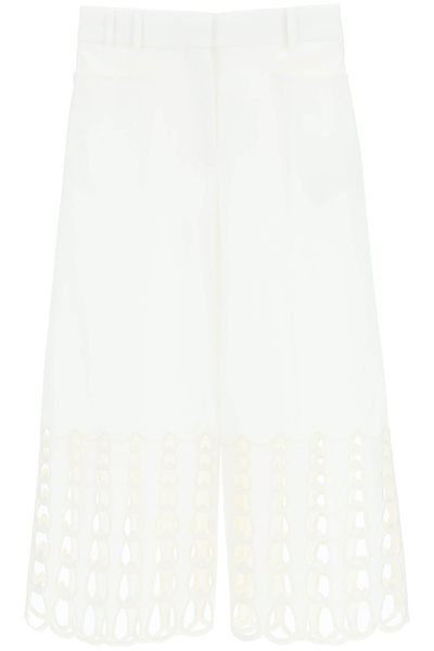 Stella Mccartney Cropped Broderie Anglaise Cotton-twill Wide-leg Trousers In White