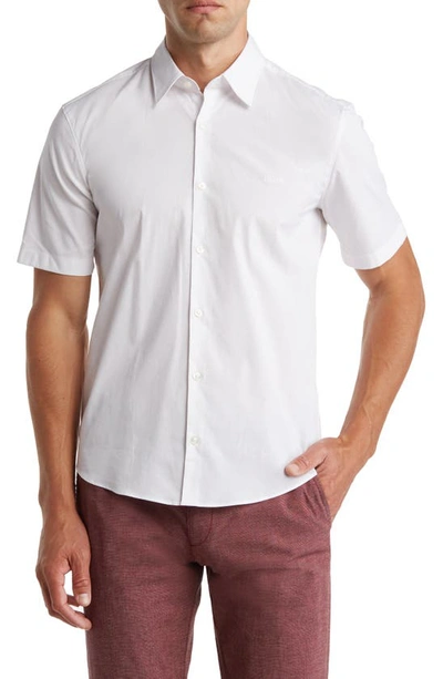 Hugo Ermino Short Sleeve Stretch Cotton Button-up Shirt In Open White