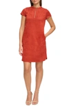Kensie Faux Suede Shirtdress In Rust