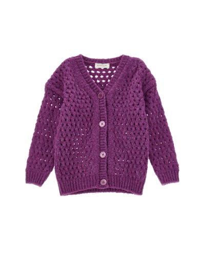 Monnalisa Kids'   Daffy Duck Yarn Cardigan In Violet Tulle