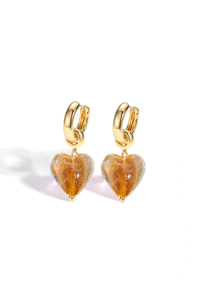 Classicharms Esmée Amber Glaze Heart Dangle Earrings In Gold