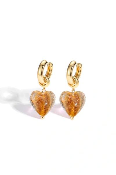 Classicharms Women's Brown Esmée Amber Glaze Heart Dangle Earrings