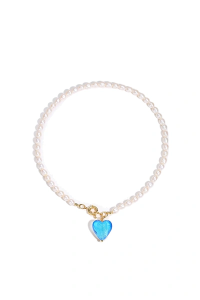 Classicharms Women's Esmée Sky Blue Glaze Heart Pendant Pearl Necklace