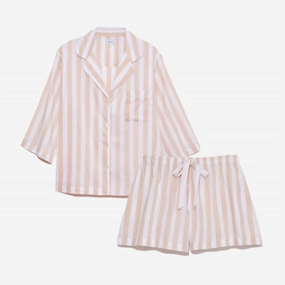 Honna Women's Cotton Classic Striped Short Pajama Set In Beige