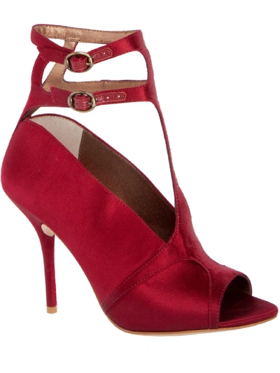 Leon Max Pika Womens Satin Peep Hole Ankle Strap In Red