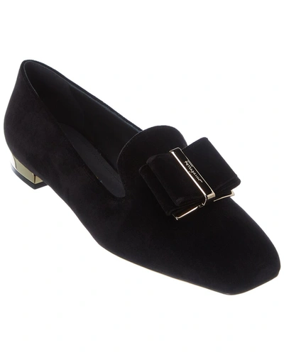 Ferragamo Double Bow Velvet Loafer In Black