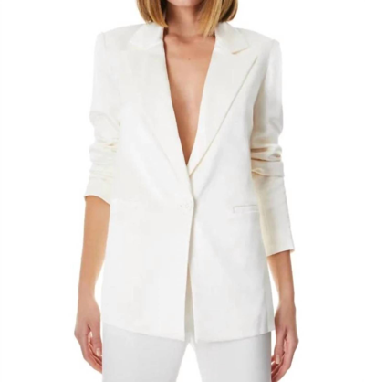 Alice And Olivia Denny Satin Boyfriend Blazer In Ecru