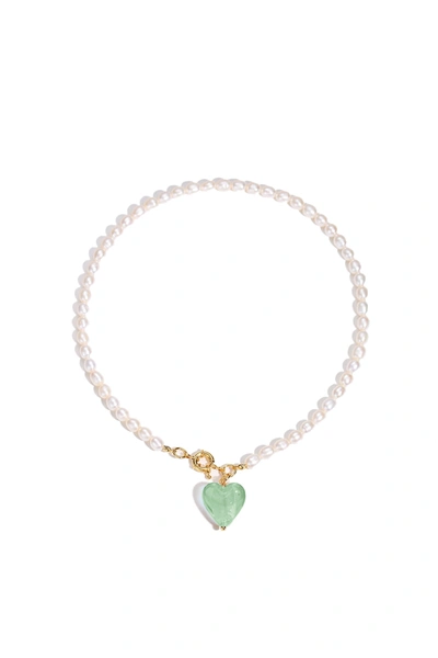 Classicharms Women's Esmée Lime Green Glaze Heart Pendant Pearl Necklace