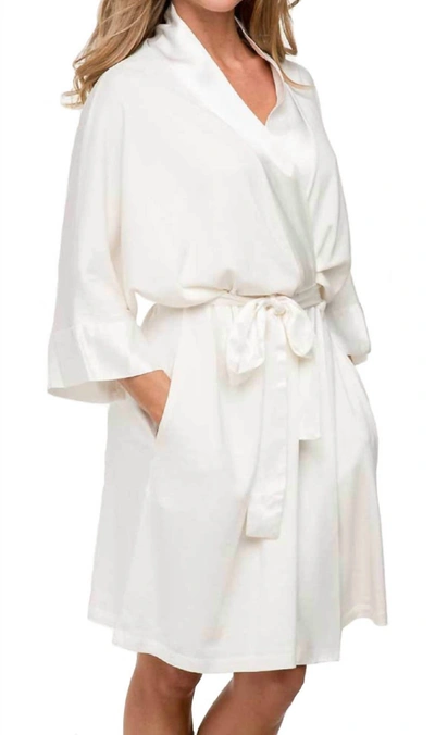 Pj Harlow Shala Knit Robe With Pockets And Satin Trim In Pearl In Beige