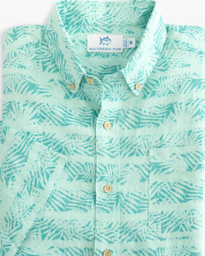 Southern Tide Men's Beach Ready Printed Button-down Collared Shirt In Palmy Striped In Blue