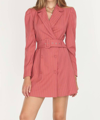 ADELYN RAE KAYLA PINSTRIPE BELTED BLAZER DRESS IN DESERT ROSE