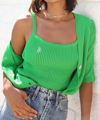 GREYLIN FLORENCE RIBBED KNIT TOP IN GREEN