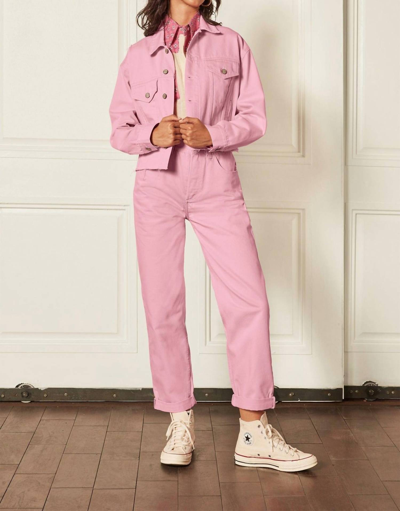 Boyish The Harvey Cropped Raw Hem Jean Jacket In Pink