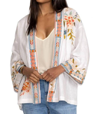 Johnny Was Ceretti Cropped Linen Kimono With Embroidered Detail In White