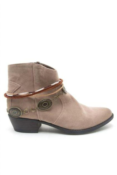 Qupid Faux Suede Anklet Bootie In Taupe In Brown