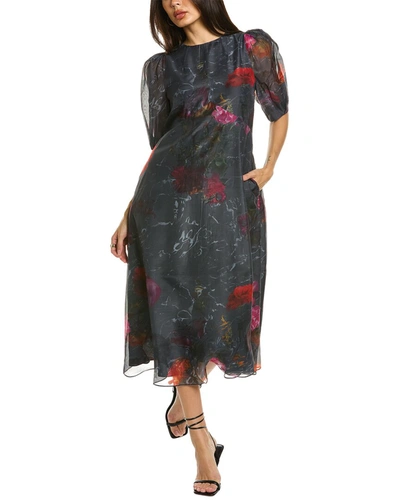 Ted Baker Mekayla Empire Line Printed Puff Sleeve Midi Dress In Black