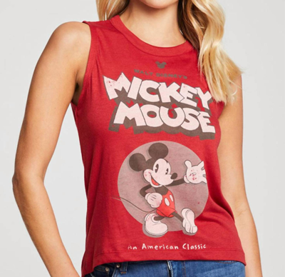 Chaser Mickey Mouse American Classic Cropped Hi/lo Top In Red