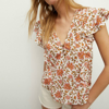 Veronica Beard Joi Floral Block-print Top In White
