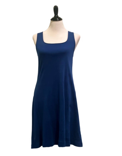 Three Dots Fit N Flare Dress In Navy In Blue
