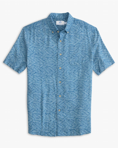 Southern Tide Men's Beach Ready Printed Button-down Collared Shirt In Atlantic Blue Abstract